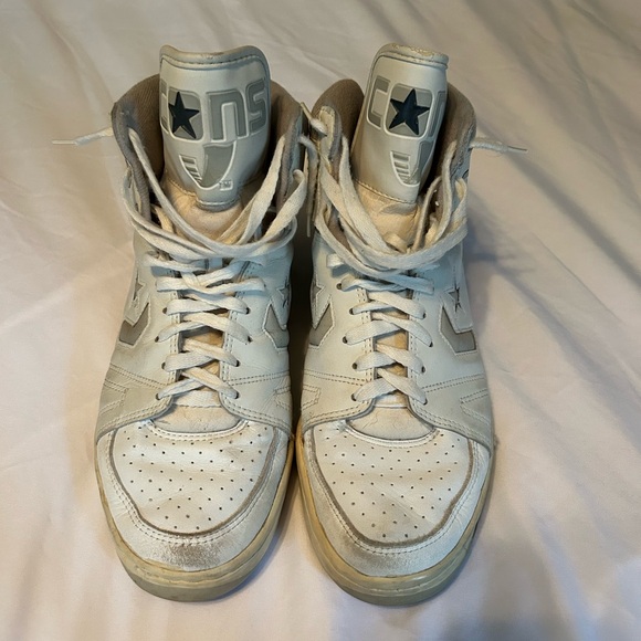 1980’s Converse CONS Vintage White & Grey High Top Leather Basketball Shoes 8.5 - Picture 2 of 16